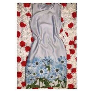 SOLD*blue floral scuba fit Calvin Klein dress